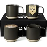 MIAMIO - Set of 4 Coffee Mugs/Ceramic Coffee Cups (500ml) | Set of 4 Coffee Mugs/Ceramic Coffee Cups (500ml), Cappuccino, Lat