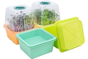 LUVCOSY 4 Pack Microgreen Growing Trays, Sprouting Tray with Humidity Dome, 1.2 mm Small Mesh Holes, BPA Free, Sprouter Kit for Growing Mirco Seeds, Like Broccoli, Alfalfa, Radish, Clover - Colorful Base
