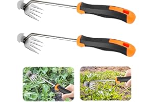PBUSPU 2 Pièces Arrache Mauvaise Herbes Jardinage,Outil de Désherbage Manuel,Poignée en Caoutchouc à 4 Dents Artefact Désherbage Jardin,Pour Désherber les Champs Avec Manche
