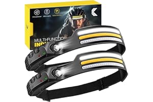 KONQKIN 2-Pack-Head Torch Rechargeable-Super-Bright-LED-Headtorch-Headlamp with Sensor Control-Headlight-10 Light Modes-IPX4 Waterproof-Adjustable Strap-Lightweight-For Running-Camping-Cycling-Fishing,2P