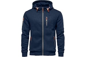 VANVENE Męska bluza z kapturem, kurtka, lekka bluza z długim rękawem, zamek błyskawiczny, sweter