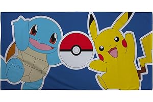 Character World Serviette Officielle Pokémon pour Enfants | Toucher Super Doux, Motif terrestre Pikachu Squirtle | Parfait pour la Maison, Le Bain, la Plage et la Piscine | Taille Unique 70 cm x 140