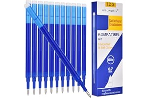 LVZONGXIN Refills 12 Pack, Compatible with Pilot FriXion，0.7 mm Erasable Rollerball Pen, 400 m Writing Length, Replaceable Refill (Blue, 1)