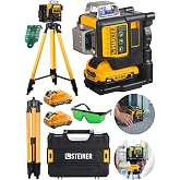 Steiner Alman 36 V 5 Ah &Ccedil;ift Ak&uuml;l&uuml; 12 K&ouml;şe 360&deg; Otomatik Hizalamalı Yeşil &Ccedil;izgili Lazer Hizalama + Tripod