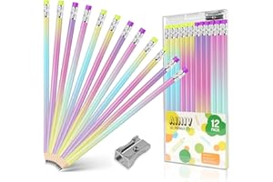 Ainiv 12 ołówków nr 2 HB, kredki HB z kolorową gumką, gradientowe, ołówki, grafitowe, drewniane, dla dzieci, dorosłych, do szkoły, biura, na przyjęcie weselne, 12 szt