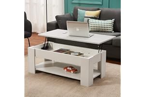 Panana Lift Up Top Coffee Tables with Hidden Storage and Shelf Modern Rectangle Sofa Side End Table for Living Room Office Furniture W 100 * D 50 * H 47cm (White)