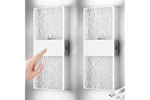 BOBOPAI LED Touch Control Wall Lamp, Modern Indoor Dimmable Wall Light With Switch, USB Rechargeable Battery Wall Light, Magnetic Installation, Cordless White Wall Sconces Lighting 6500K, 4000mAh, 2 Pack