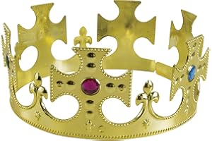 P'TIT CLOWN - 17160 - Couronne de Roi Dorée - King's Crown - Or et Pierres en Couleurs - Accessoire de Déguisement Royauté - Parfait pour Carnaval, Fêtes à Thèmes, Soirées Costumées - Taille Unique