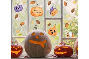 QuoteMyWall Halloween Window Stickers Decorations, Pumpkin Window Decals for Children's Rooms Home & Shop Scary Décor Clean Removable Spooky Kids Party Waterproof (Pumpkins & Autumn Leaves)