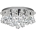 Long Life Lamp Company Modern Round Chandelier Ceiling Light Crystal Rain Droplet Reflective Silver Base STX50019-4D M0014S
