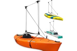 StoreYourBoard Kayak and Canoe Ceiling Pulley System, Garage Mount Storage Hoist, Heavy Duty Holds 150 lbs, Indoor Organizer