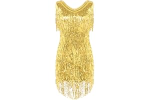 iixpin Damen Pailletten Latein Salsa Rumba Tanzbauch Kleider Tanzkleid Metallic Kleid Glitzer Latin Kleider Sparkle & Shine Tanzkleid für Party Performance