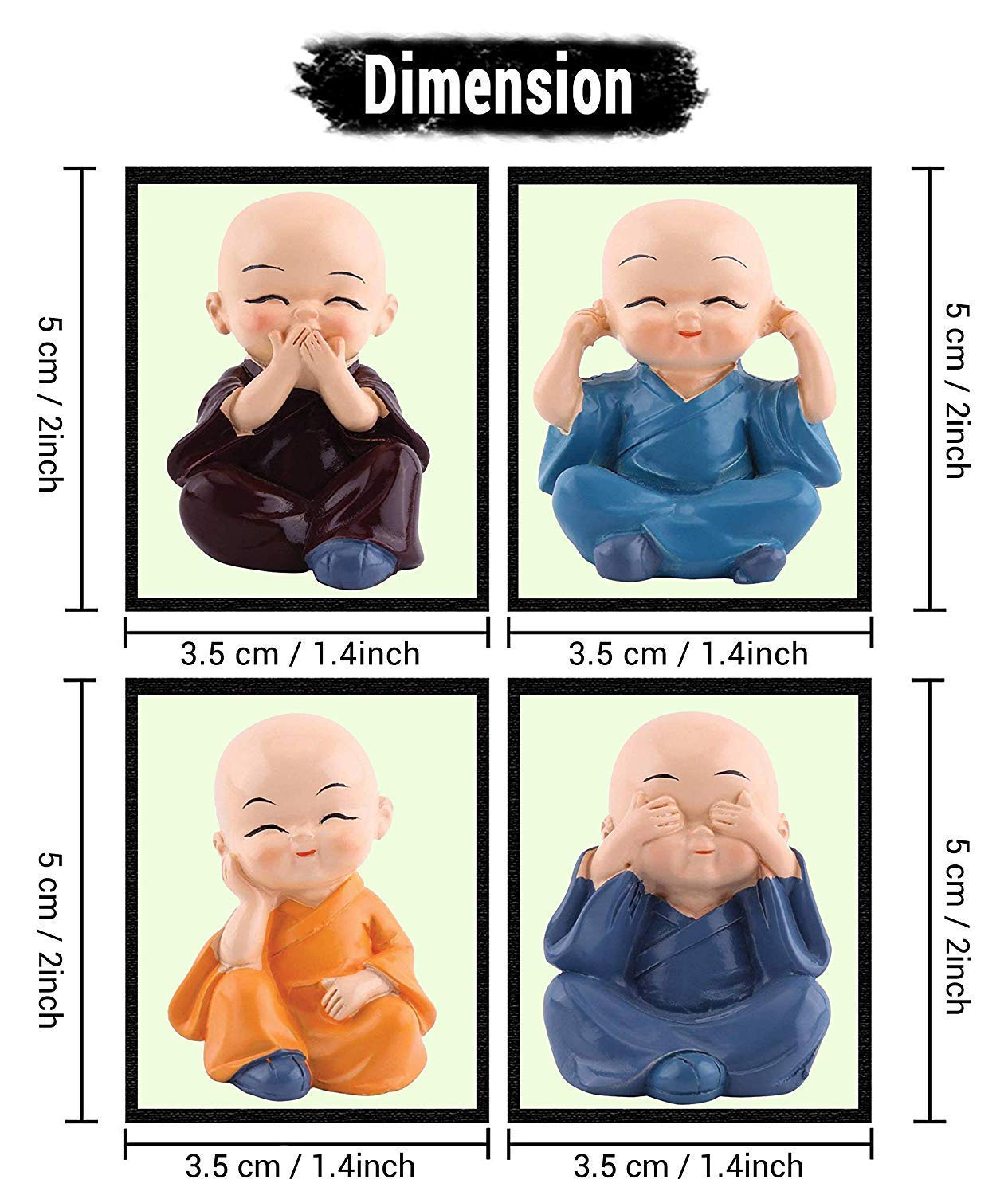 GS Grow n Shine Car Dashboard Accessories Set of 4 Handcrafted Miniature Decorative Buddha Monk Figurines Polystone Showpiece for car dashboard in Multicolor - Image 3