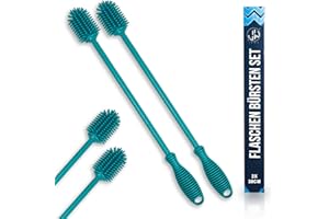JAWAonline Spülbürsten 2er Set 38cm - Flaschenbürste Silikon schonend und kratzfrei - Flexible Flaschenreiniger Bürste - Premium Bottle Brush - Reinigungsbürste für kleine und große Flaschen