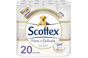 Scottex Carta Igienica Pura e Delicata, Morbida e Assorbente, 5 Veli, PH Neutro, Dermatologicamente Testata, 20 Pz