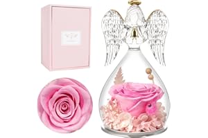 Miofula Preserved Real Rose Birthday Gifts for Women, Forever Roses in Glass Angel for Her, Eternal Rose Flowers Gift for Mum Women Girlfriend Wife on Christmas Valentine's Day