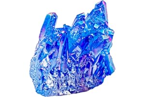 KYEYGWO Natürlicher Bergkristall Titan Beschichtet Kristall Quarz Cluster Specimen Edelstein Figur Dekoration, Unregelmäßige Naturstück Heilung Reiki Stein Deko, Königsblau