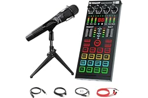 TENLAMP Podcast Equipment Bundle, Studio XLR to 3.5mm Microphone & Mini Audio Interface with DJ Mixer and Voice Changer Sound Board for Live Streaming Recording Gaming Tiktok Youtube Facebook