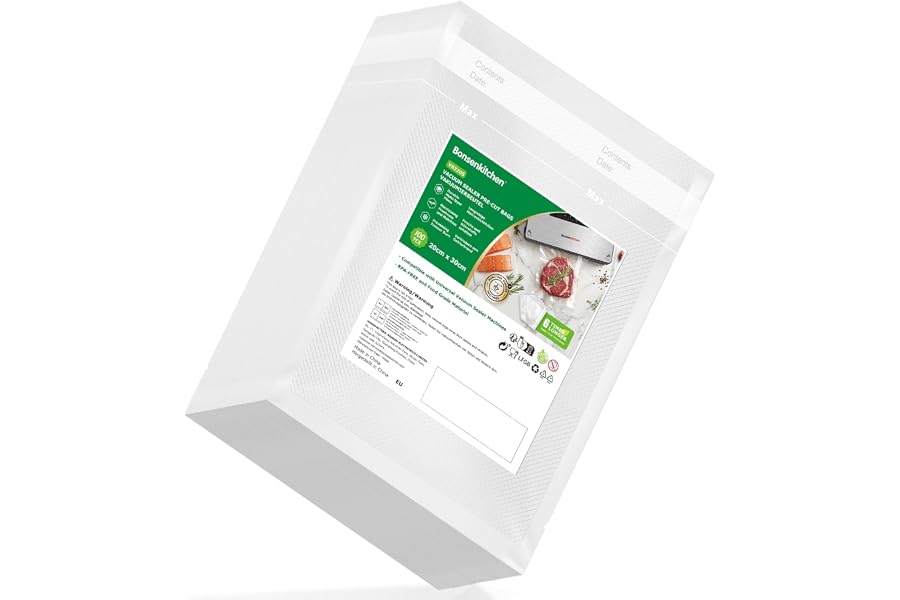 Bonsenkitchen Bolsas de Vacío Para Alimentos 100 Bolsas 20x30 cm | Para Máquina Al Vacío - Bolsas De PVC Gofradas Para L