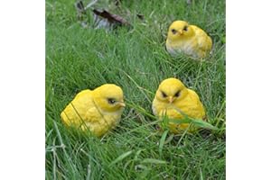 Amosfun 3pcs Outdoor Garden Decoration Little Yellow Chicks Chicken Statues Lawn Ornament