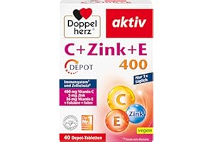 ‎DOPPELHERZ Doppelherz C + Zink + E 400 - Vitamin C und Zink unterstützen die normale Funktion des Immunsystems - vegan - 40 Tabletten