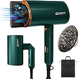 GRT PRO Asciugacapelli da Viaggio Ionico Pieghevole 2200W Phon per Capelli con Diffusore e Ugelli Hair Dryer, Portatile Ripar