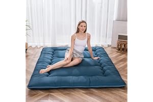 MAXYOYO Japansk golvmadrass, futonmadrass, tjockare tatami-matta, sovdyna, vikbar och rullbar madrass, sovsal, madrass, dyna, golv, solstol, kudde, säng (blåsten, king)