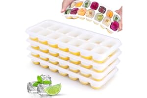 Lot de 4 Bacs à Glaçons avec Couvercle, JRISBO Moule à Glaçons en Silicone sans BPA Certifié LFGB, Empilable Glaçons Plaque Carré Ice Cube Tray pour Nourriture Bébé, Whisky, Boissons (Jaune)