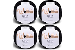 Wollidu Kira - Lot de 4 x 50 g pelotes de fil à tricoter 100 % coton - Pour tricot et crochet - Noir