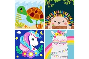 CarlonLin 4 Stück Malen Nach Zahlen Kinder ab 5 6 7 8 9 10 Jahre Mädchen, Malen Nach Zahlen Anfänger Set Diy Ölgemälde Leinwand Kits als Geschenke für Jungen Mädchen (20x20cm)