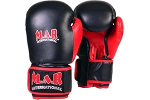 MAR INTERNATIONAL MAR | Boxing & Kickboxing Gloves for Men, Women & Kids | Faux Leather Sparring Gloves with Thumb Lock, Wrist Support & Moulded Foam Padding | Training, Bag Work & Muay Thai (4oz-16oz)