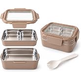 AlfaHome Lunch Box Stainless Steel 1200 ml, 2 Levels &ndash; Khaki | Large capacity lunch box in a compact format of only 7.5 inche