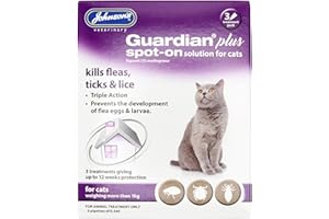 Johnsons Guardian Plus Spot On for Cats Over 1kg - 3 Treatment, Kills Fleas, Ticks & Lice, Stops Flea Eggs Hatching