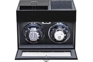 Mcbazel Multifonctionnel Remontoir de Montre pour 2 Montres, Montres Automatiques Affichage LED Lumière Boîte de Rangement de Bijoux avec Moteur Silencieux 1 Mode de Rotation - Gris