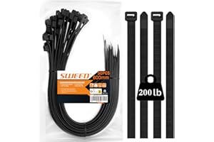 SWEED Heavy Duty Long Black Cable Ties,UV Resistant with 600mm Zip Ties，90kg (200lbs) Tensile Strength,Industrial Grade Black Zip Ties for Domestic,Garage,Garden Use - 50 Pack