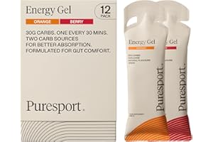 Puresport Energy Gels Variety Pack (12 Pack) | Berry & Orange/6 Sachets of Each | Fast-Release 30g DualCarb Running Gels | Gentle on Stomach/Vegan | Energy Gel For Running, Recovery & Endurance Sports
