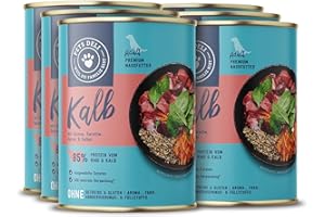 Pets Deli Nassfutter für Hunde mit Kalb, Quinoa, Karotte, Spinat und Salbei ohne Zucker und Gluten 6 x 400g