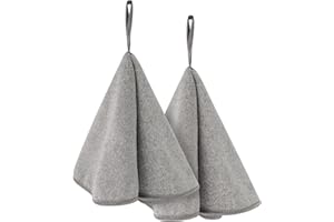 VIVOTE Lot de 2 torchon Main, Cuisine avec Anneaux, essuie-Mains de Salle de Bain, Doux, absorbants, à séchage Rapide en Fibre de Carbone à Suspendre avec Cordon (Gris, 50 x 50 cm)