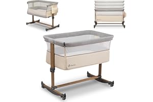 LIONELO Leonie łóżeczko dostawne i turystyczne, regulowana wysokość, wysokiej jakości materac, zwijana ścianka boczna, torba transportowa w zestawie, modny design