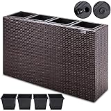 Casaria Blumentopf aus handgewobenem Polyrattangeflecht Übertopf Pflanzkübel 4 Innentöpfe herausnehmbar Blumenkasten Braun