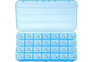 Zoksi Monthly Pill Organiser 28 Day 1 Time a Day, Large 4 Weeks Pill Box Organiser, Blue One Month Tablet Box, Travel Pill Boxes Monthly, Portable Medicine Storage Box for Vitamins and Meds(Blue)