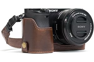 MegaGear MG961 Ever Ready Skórzane etui i pasek z dostępem do baterii do aparatu Sony Alpha A6300/A6000 - ciemnobrązowy