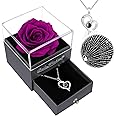 Valentines Day Rose Gifts for Her,Birthday Gifts for Women,Purple Preserved Flowers Rose Gifts for Mum,Women Rose Gifts for Valentines Day,Real Rose Fresh Flower with Necklace for Wife,Mum,Anniversary