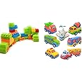 FunBlast Building Blocks for Kids with Wheel, 50 Bag Packing, Block Game and 7 Unbreakable Pull Back Vehicles| Push and Go Crawling To Pieces