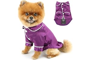 PAIDEFUL Soft Faux Silk Sleepwear for Small Dogs Cats Lapel Doggie Loungewear Lightweight Breathable Puppy Pajamas PJS Two-Legged Pet Shirt Clothes Summer Spring Chihuahua Apparel Button Up,Purple,S