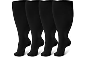 PUTUO Plus Size Compression Socks: Wide Calf Graduated Compression Stockings for Men Women - Large Flight Socks for Support Travel Pregnancy Edema Nurses Seniors 20-30 mmHg 2Pairs