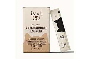 ivvi Anti-Hairball Esencia para Gatos – Crema Funcional con Malta, Olmo Rojo, inulina y psyllium – Ayuda a Eliminar Bolas de Pelo – 30x15g – con atún Real