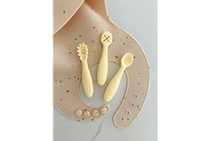 ‎LEYLA&E leyla&e Baby Esslernlöffel (3er Set) für eigenständiges Essen | BPA-frei & LFGB-zertifiziert | Spülmaschinenfester Silikonlöffel | Lernlöffel geeignet für BLW (Pastell Gelb/Soft Yellow)