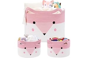 AXHOP Large Toy Storage Baby Basket 3 Pack, 50x35cm Woven Baby Laundry Blanket Basket, Teddy Storage for Kids, Dog, Cat.