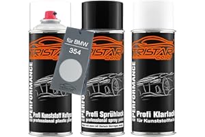 TRISTARcolor Vernice per auto Kit bombolette spray per plastica per BMW 354 Titansilber Metallic/Titanium Silver Metallic base adesiva vernice di base, trasparente con plastificante